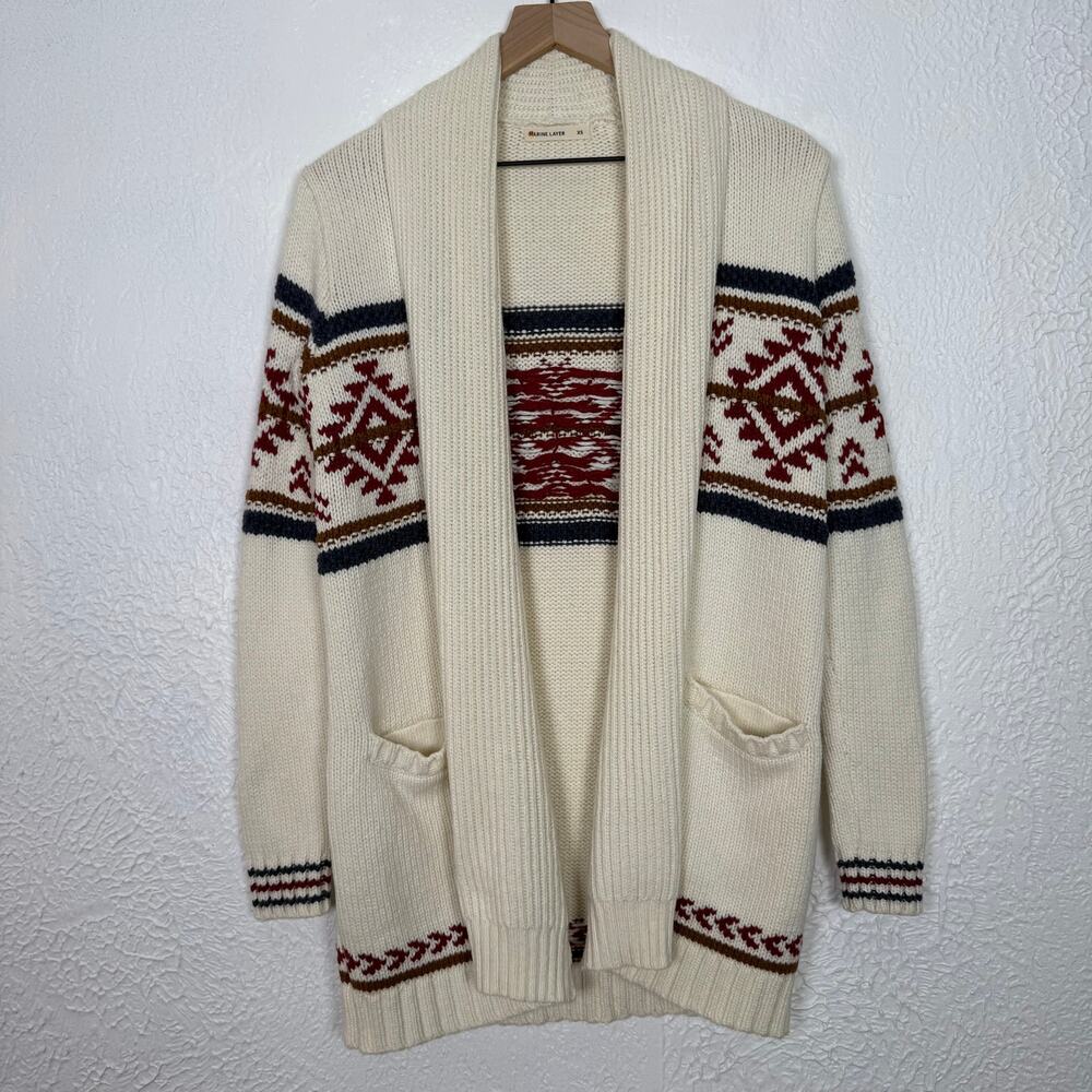Marine Layer Fair Isle Open Front Cardigan Sweater Chunky Knit Size XS